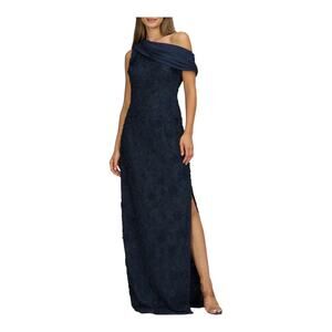 JS Collections Elodie Floral One-Shoulder Cotton Blend Gown dress blue size 2